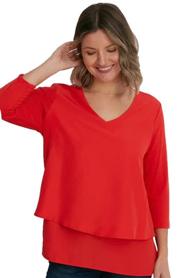 DG2 by Diane Gilman 2pack Printed Easy Tank and 3/4 Sleeve Easy Top Red XS