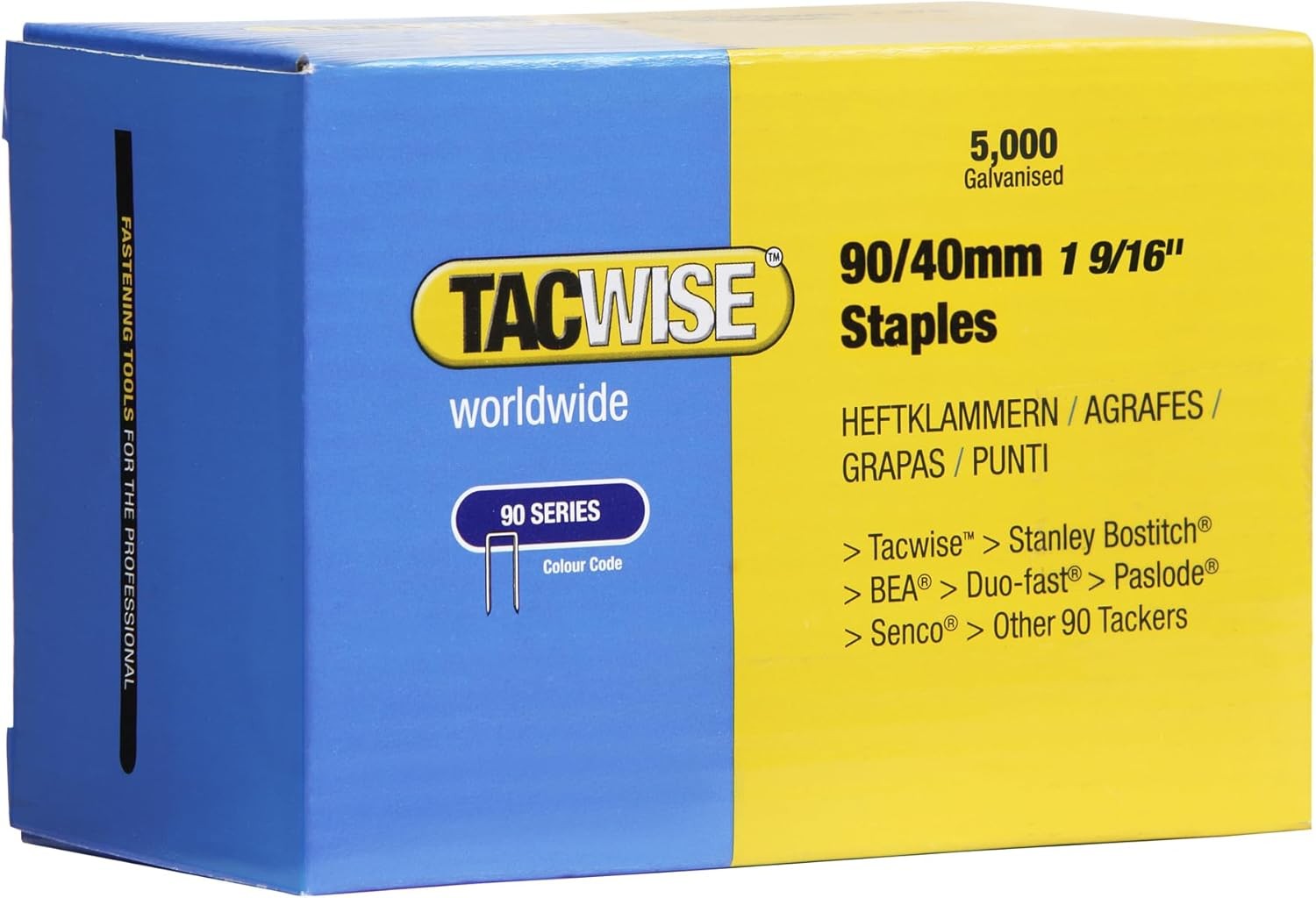 Tacwise 0311 Type 90 / 40 mm Galvanised Narrow Crown Staples, Pack of 5000