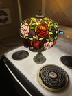 Vintage Garden Rose Tiffany Style Stained Glass Lamp