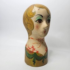 Vintage Mexican Folk Art Hand Painted Millinery Mannequin Head Hat Display Bust