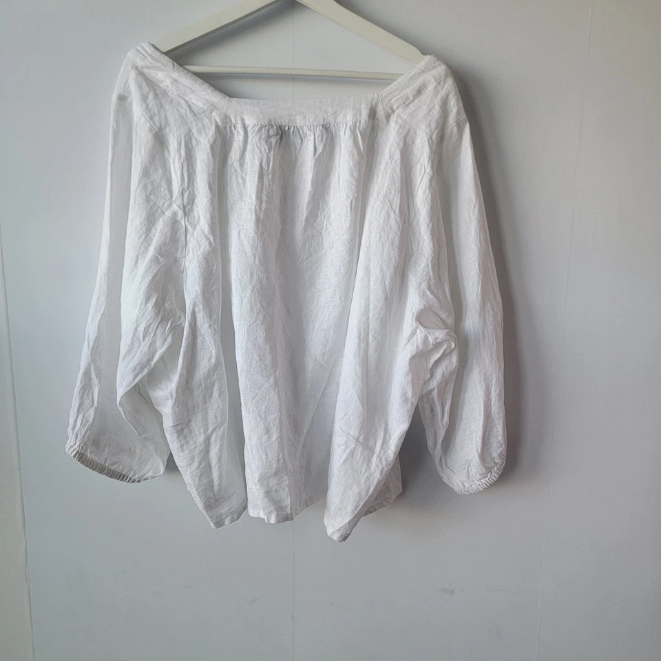 Blusa Lands End feminina 100% linho gola quadrada tamanho 3x mangas 3/4 com punhos elásticos - Imagem 2 de 4