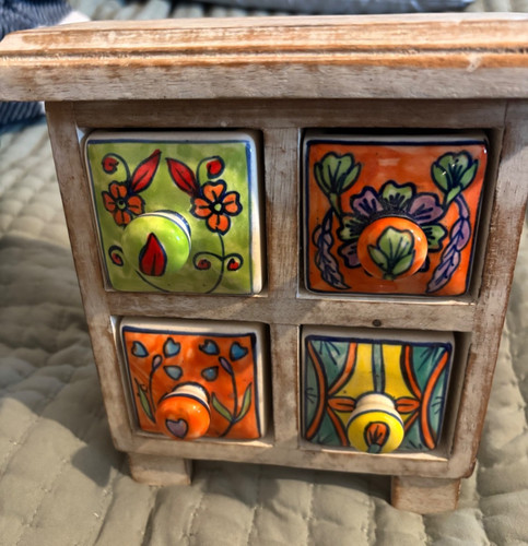 Spice Shelf Handcrafted Wooden Shelf, Handmade/Painted Ceramic Container box