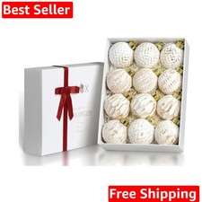 White and Gold Rustic Christmas Ball Ornaments, 3.15 inches Vintage Christmas...