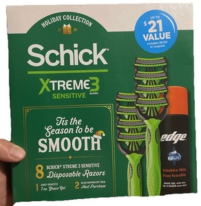 Schick Xtreme 3 Sensitive Disposable 8 Razors & Edge Shave Gel SEALED BOX SET