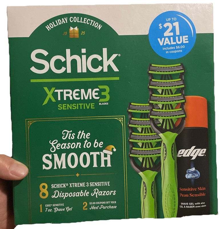 Schick Xtreme 3 Sensitive Disposable 8 Razors & Edge Shave Gel SEALED BOX SET