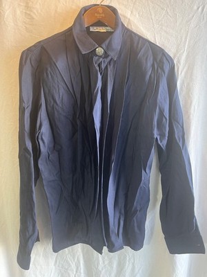 Talbots Size  12 Navy Blue Button Down Long Sleeve Fancy Button at Neck and Slv.