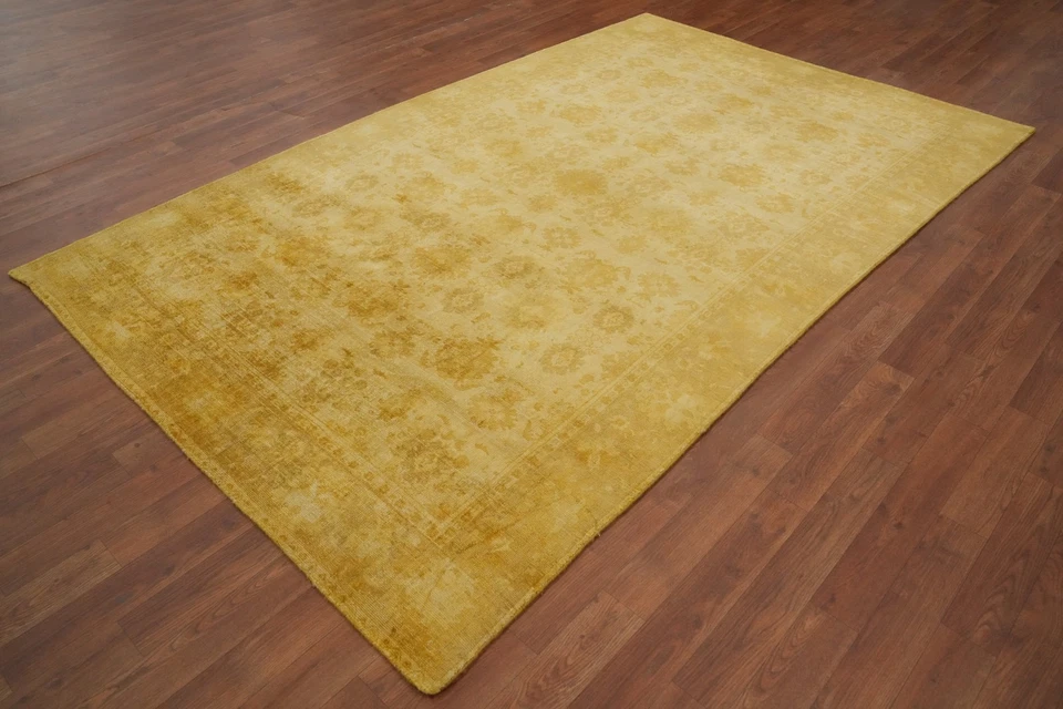 Yellow / Gold Transitional Silk Carpet Handmade Oushak Oriental Area Rug 5x8 Ft - Image 4 of 4