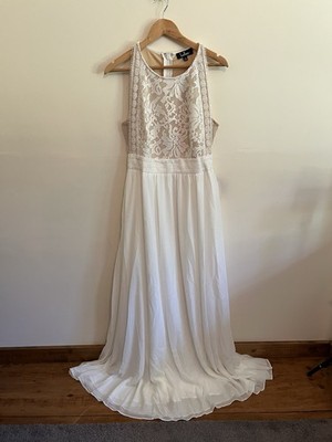 Lulus Forever and Always White Lace Maxi Dress Bridal Wedding Large NWT