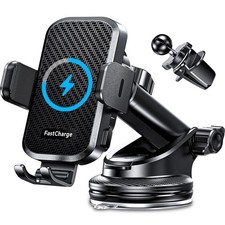 Wireless Car Charger with Phone Holder Mount, 15W Fast Charging Auto Clamping...