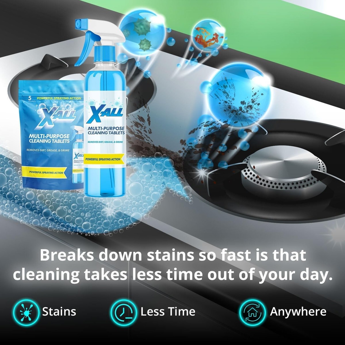 ベッドスプレッド新品未使用14444→13333→12222→11333 X-ALL Multi-Purpose Cleaner - Spray Bottle and 5x Cleaning Tablets