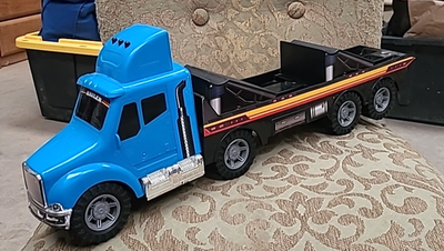 #ad Large Toy Hauler Car Carrier Blue Big Rig Tow Truck Tractor Trailer Sounds Light $19.99