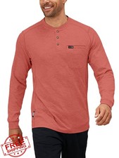 FR Shirts Men 5.5oz Cotton Flame Resistant Long Sleeve Henley CAT2