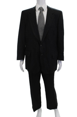 Lanvin Mens 2 Piece Classic Striped Black Suit Size 46