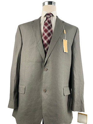 Michael Kors Suit Linen 46L, Pants 39W 38L, 2 pcs Olive color