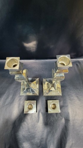 ANTIQUE VINTAGE SOLID STERLING CANDLESTICKS HOLDERS, 518 grams - Picture 7 of 12