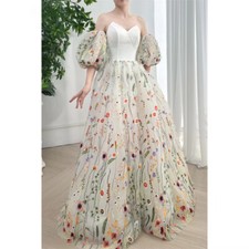 Elegant Detachable Puff Sleeves Wedding Dresses Lace Embroidery Bridal Gowns