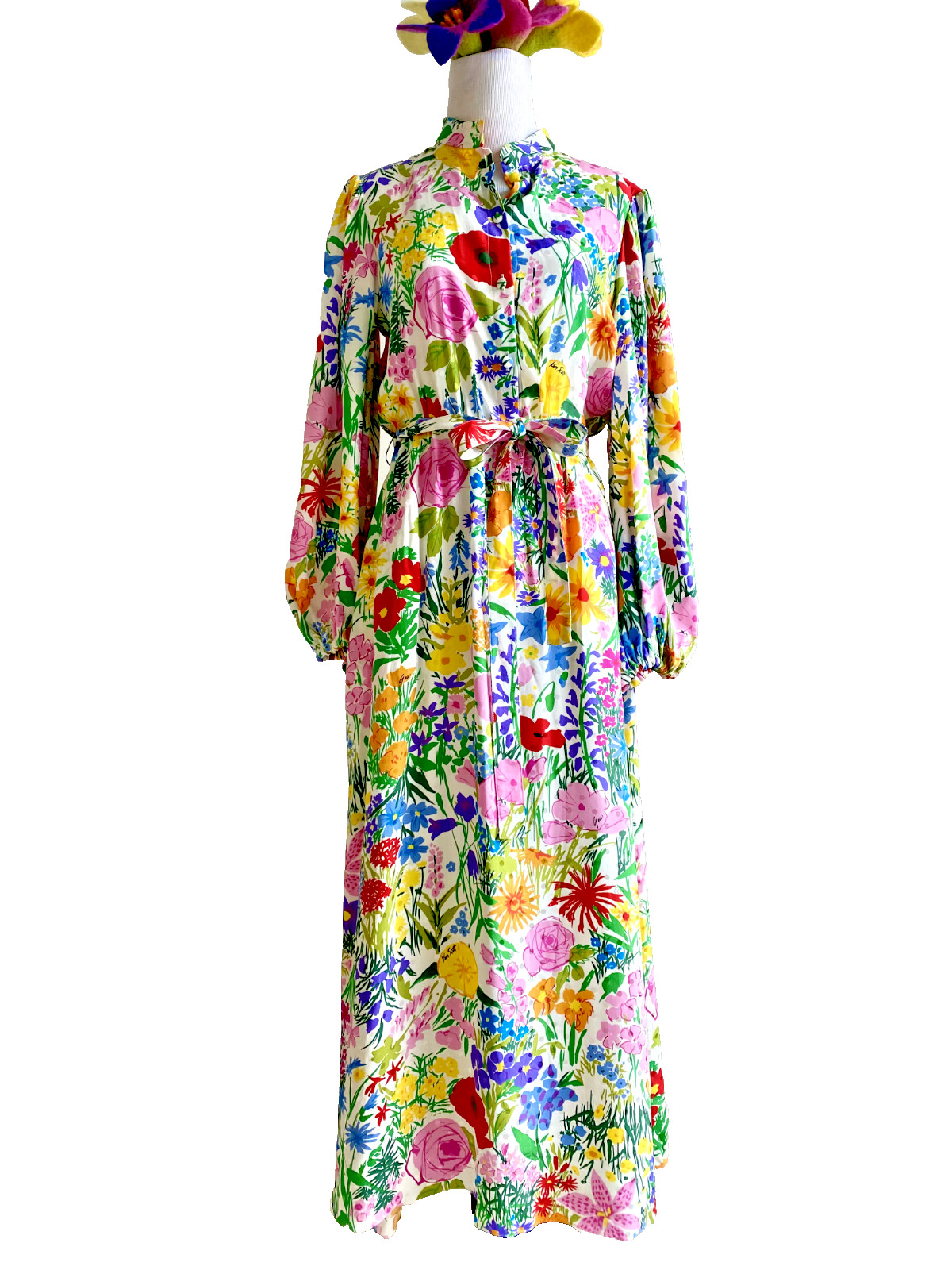 GORGEOUS rare Gucci silk floral dress occasion pockets ken scott maxi
