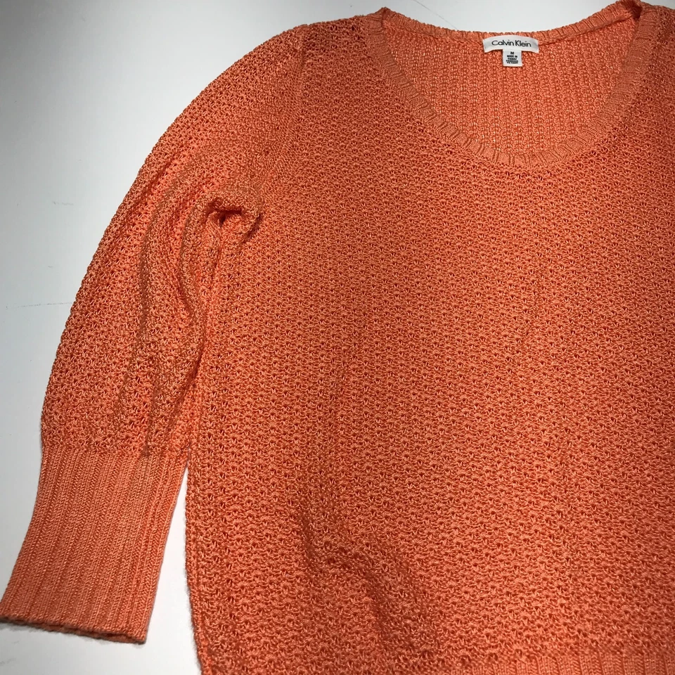 Suéter para mujer Calvin Klein talla mediana naranja mezcla de lino manga larga Foto 3 de 4