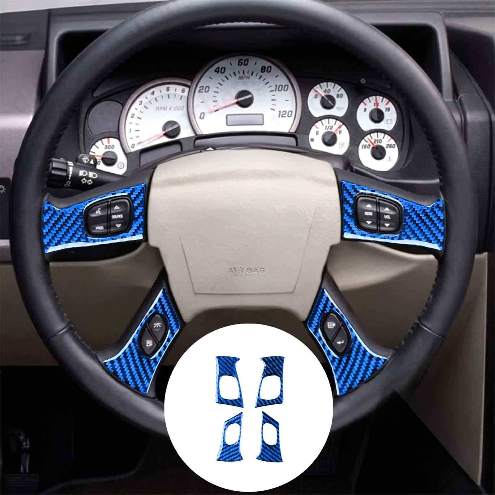 4Pcs Blue Carbon Fiber Interior Steering Wheel Button Cover For Hummer H2 03-07