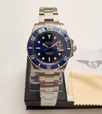 NEU UND VERPACKT Guanqin GJ16192 GANZSTAHL AUTO UHR BLAU SEIKO NH35 KERAMIK SAPHIR 100m