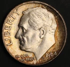1964 D Roosevelt  Dime UNC/AU Toning Rainbow