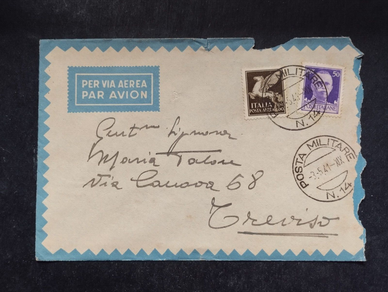 Timbro WW2 Posta Militare 14 Albania Spedite da Jugoslavia 3-5-1941 WZ767A