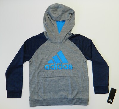 Adidas Boy's Fusion Raglan Hoodie Sweater Pullover Grey Navy Blue