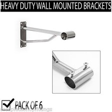 6x WALL MOUNTED CLOTHES RAIL BRACKET SCREW FIX CHROME HANGING ARM FITS 25&32 mm