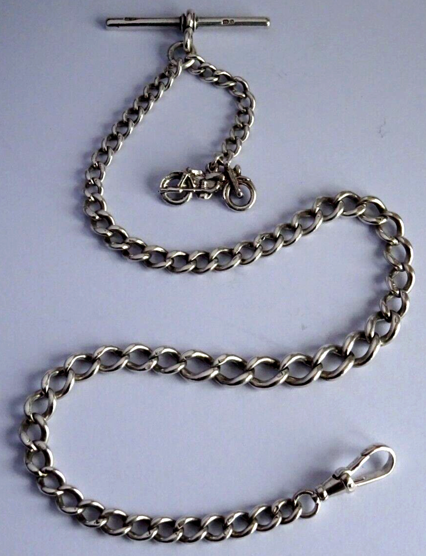 Antique solid silver pocket watch albert chain & vintage silver