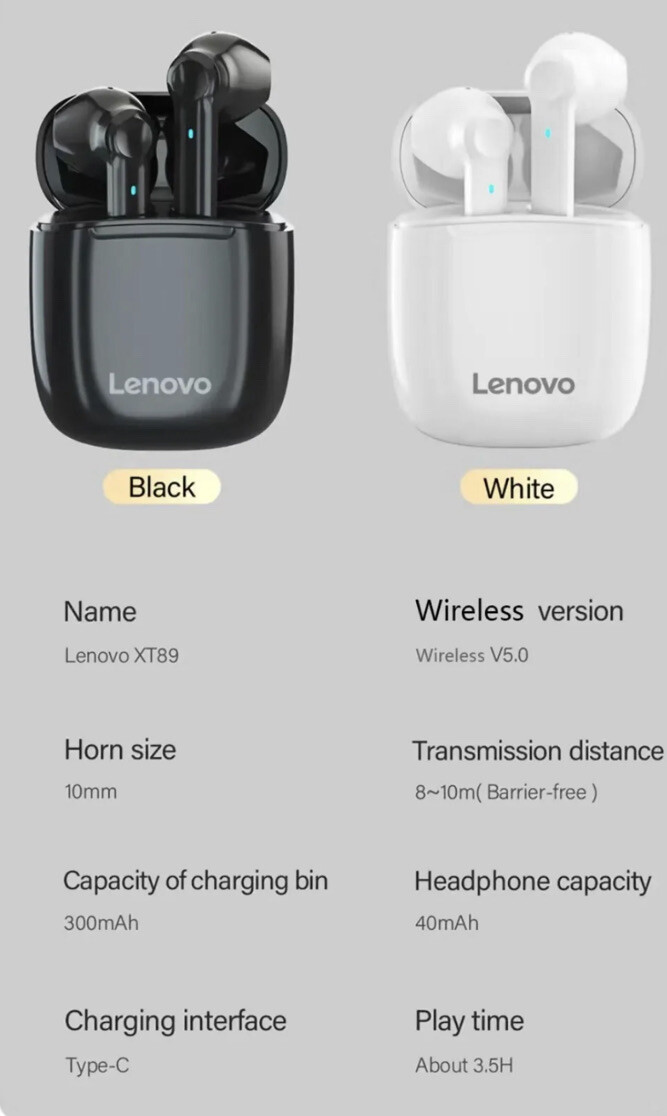 Lenovo XT89 True Wireless Earbuds Built-in Noise Canceling For iPhone  Android