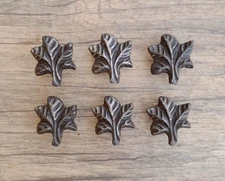 6pcs Vintage cast iron leaf shape cabinet drawer door knobs screen handles