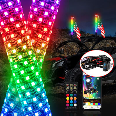 WEISEN 2PCS 3FT Spiral LED Fat Whip Light+Wire Antenna RGB Chasing For Cam-am X3