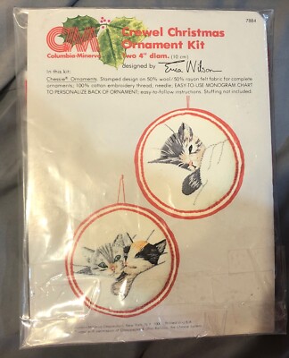 New Vintage CM Crewel Christmas Ornament Kittys Kitten Cat USA Wool Thread 7884
