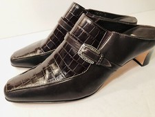 Brighton Tiana Mules Slip On Heels Croc Embossed Brown Leather - 6M