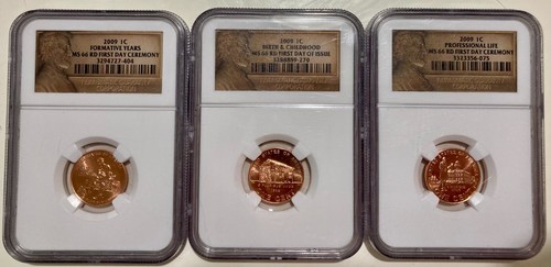 3er Set 2009 Lincoln Bicentennial Cents, alle NGC MS-66 RD, First Day!