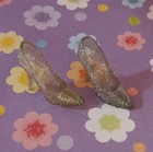 Vintage 1980's Barbie Doll Clear Sparkle Glitter High Heel Pump Shoes