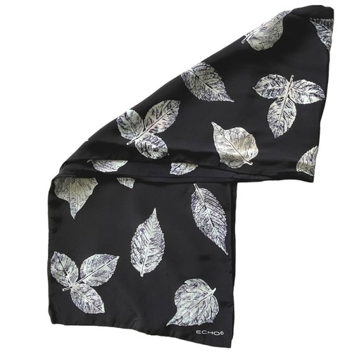Bufanda eco negra vintage hojas de otoño otoño otoño estampado de hojas oblonga 48x10 rayón - Imagen 6 de 8