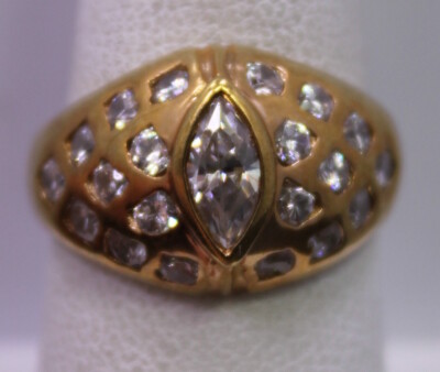 Größe 8 ~ Vintage EDCO Ring Gelbgold plattiert Sterlingsilber mit weißen Edelsteinen
