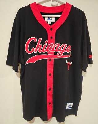 Chicago Bulls Starter Retro Baseball Style Jersey Black Red