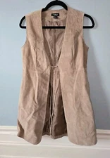 Boutique Europa Brown Leather Suede Sleeveless Long Vest Mini Dress W/ Front Tie