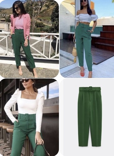 ZARA GRÜNE HOCHTAILLIERTE HOSE & GEFÜTTERTER GÜRTEL SMALL UK 6 Bürococktail NEU - Bild 14 von 23