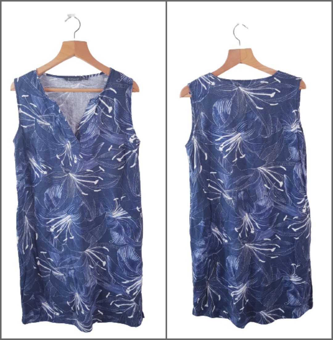 chinese dress ladies Bonmarche Mid Blue Denim 3/4 Sleeve Casual Short Dress with Pockets main image 1
