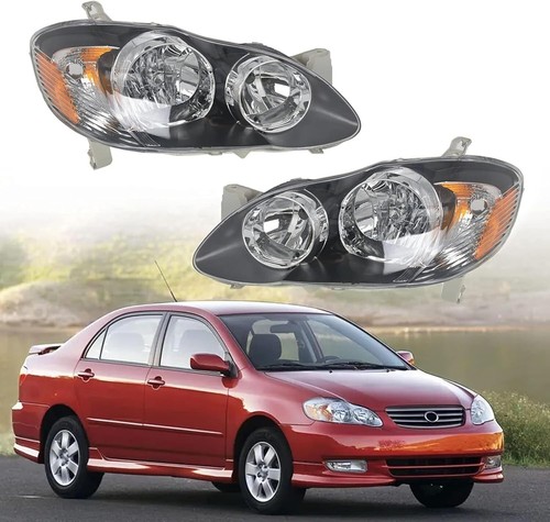 Fits 2003-2008 Toyota Corolla S Replacement Black Headlights Lamp NEW PAIR SET - Picture 7 of 7