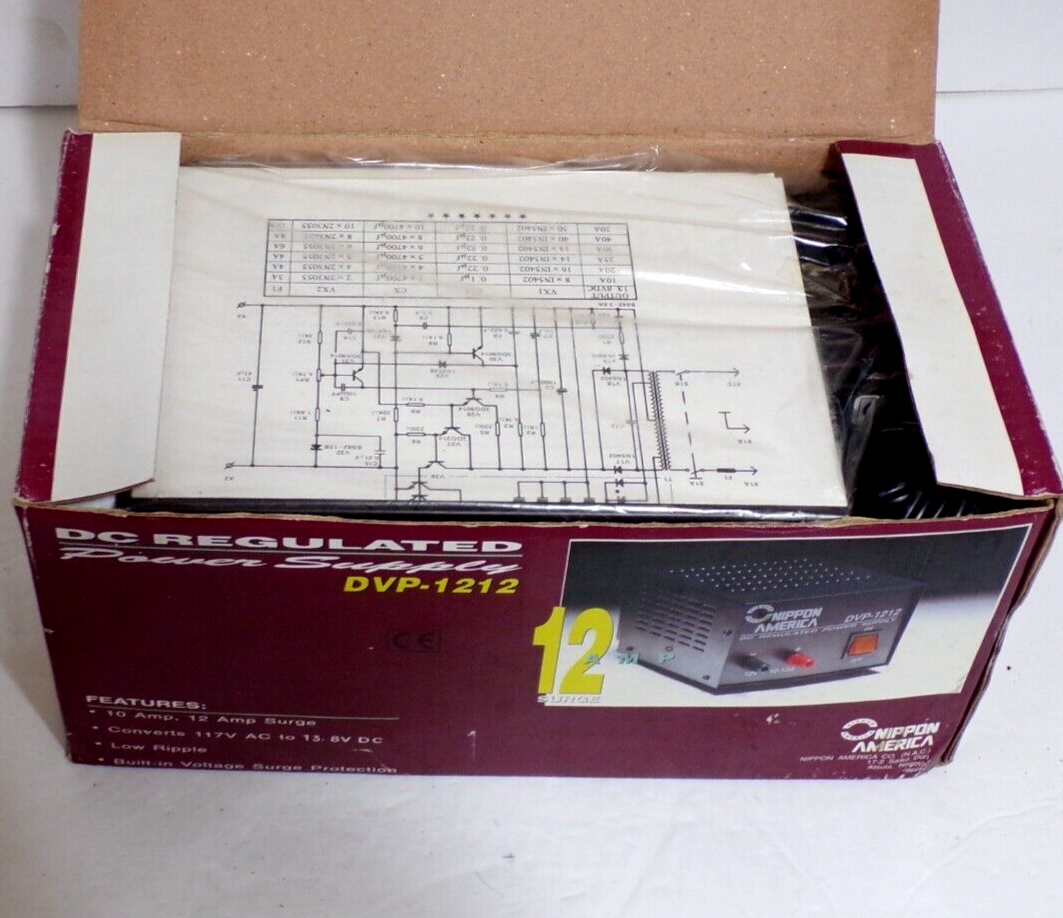 NEW Nippon America 10 Amp DVP1212 DC Regulated Power Supply 117v AC to