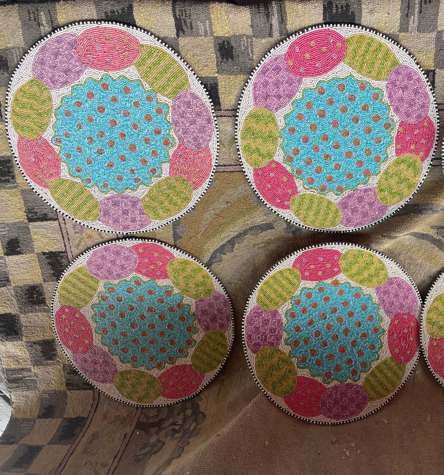 SET of 4 MACKENZIECHILDS EASTER EGG spring PLACEMAT BEADED pASTEL NEW