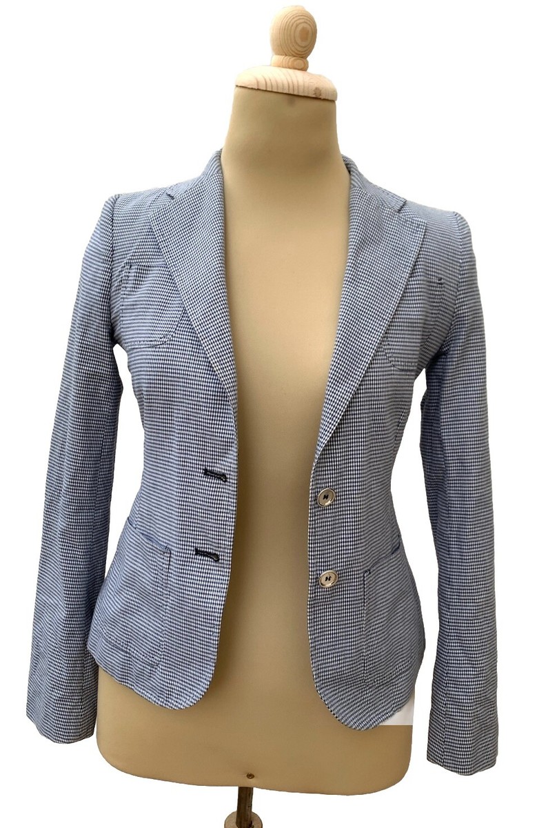 DOLCE&GABBANA ランウェイ商品 サイズ38 ボーダー ブラウス DOLCE GABBANA CHECK BLUE SIZE 38 SILK LONG SLEEVE MADE IN