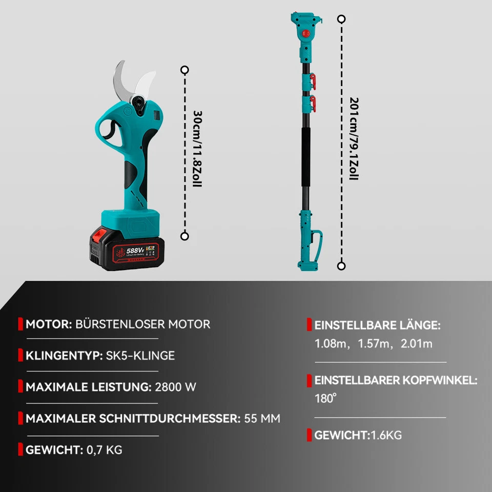 Akku-Astschere 45mm Gartenschere Teleskop Astsäge Stschneider für Makita18V Akku - Bild 3 von 4