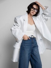 White Oversized Linen Blazer. Women linen white jacket suit. Relaxed style blaze