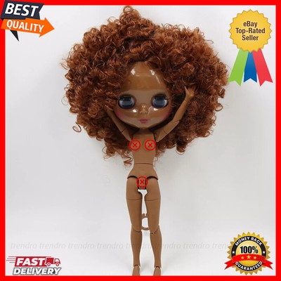 Trendro 12'' Blythe Doll Nude Brown Hair Joint Body 1/6 BJD Super Black Skin Toys