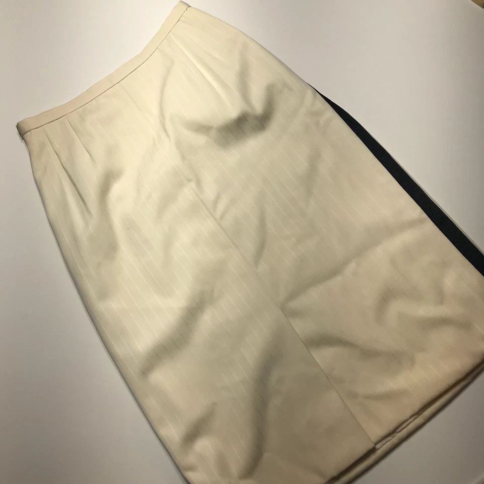 Bill Blass Skirt Womens 8 Cream w/ Black Side Stripe Pencil Midi Career Work USA - Image 3 of 4